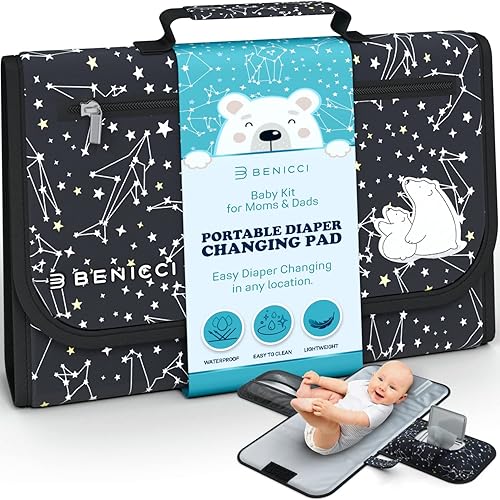 Portable Baby Diaper Changing Pad - w/Soft Built-in Pillow & Strap for Strollers - Comfortable, Lightweight & Waterproof - Made with Premium Materials - Great for Newborn Girls & Boys & for Travel - Jamouz