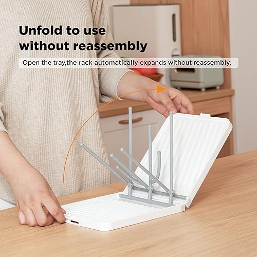 YOTIME Baby Bottle Drying Rack with Drainer, Foldable & Space Saving Drying Rack for Baby Bottles, Nipple and Accessories, White - Jamouz