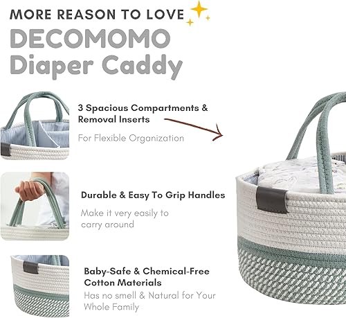 DECOMOMO Diaper Caddy Organizer, Nappy Caddy, Woven Baby Basket (Spiral Beige & White, Large) - Jamouz