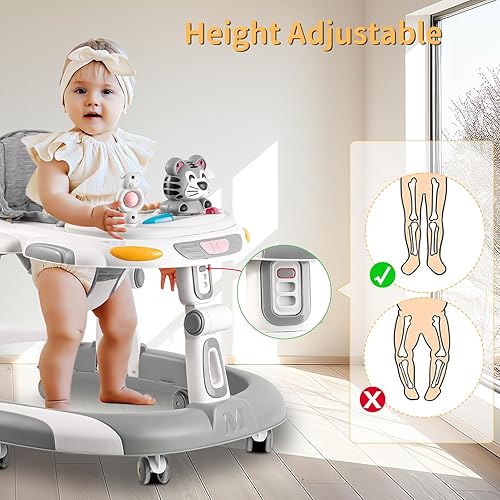 Baby Walker, 4-in-1 Foldable Baby Walkers and Baby Activity Center with Toys Tray,3-Gear Height Adjustable Infant Toddler Baby Walker with Wheels for Baby Boys and Girls 6-24 Months(Blue) - Jamouz