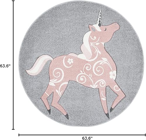 SAFAVIEH Carousel Kids Collection Accent Rug - 2' x 3', Grey & Pink, Non-Shedding & Easy Care, Ideal for High Traffic Areas for Boys & Girls in Playroom, Nursery, Bedroom (CRK163F) - Jamouz