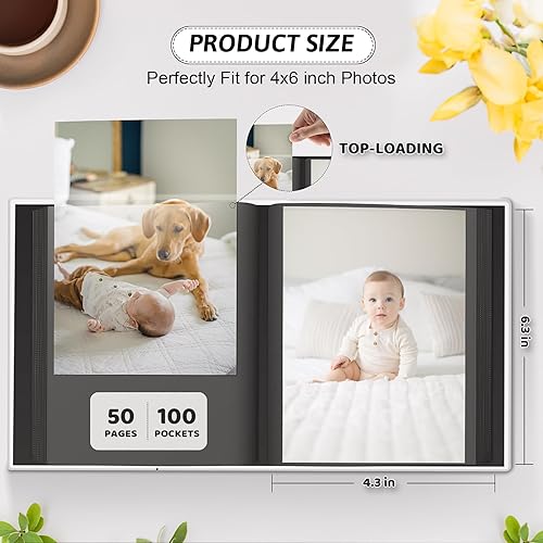 Popotop Photo Album 4x6 300 Pockets with Leather Hardcover Cover, Small Photo Album Holder Book with 50Pcs Pages for Family Travel Wedding Baby Gifts - Jamouz