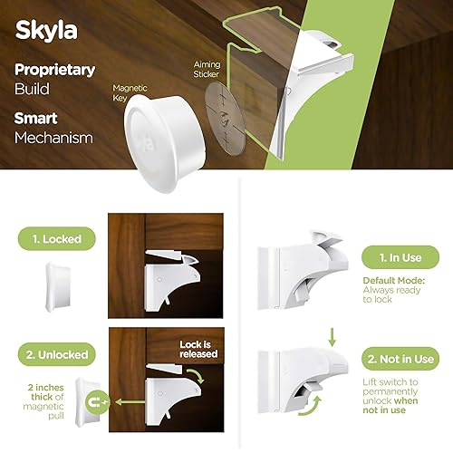SKYLA HOMES Magnetic Cabinet Locks Baby Proofing Child Safety - The Safest Quickest and Easiest Multi-Purpose 3M Adhesive Child Proof Latches, No Screws or Tools Needed (12 Pack) - Jamouz