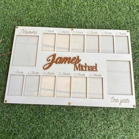 My First Year Photo Sign, Hello World Plaque, Baby First Year Picture Frame, Baby Photo Frame, Newborn To One Year Photo Frame, Custom Photo Frame, Monthly Milestone - Jamouz