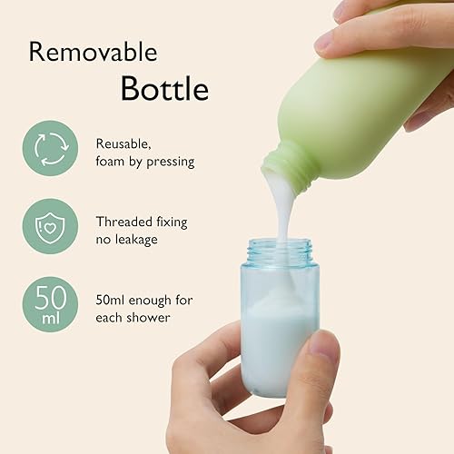 Momcozy﻿ Innovative Cradle Cap Brush with Pump, 2-in-1 Baby Cradle Cap Brush with Bubbler, Newborn Cradle Cap System, Shampoo Brush Baby Bath Essential Foamer Brush, Baby Hair Brush, Green - Jamouz