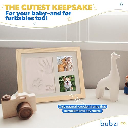Bubzi Co Baby Footprint Kit, Baby Foot and Hand Print Kit, Baby Keepsake Frame, Nursery Pictures Frames, Hand Print Mold Kit, New Mom Gifts, Baby Newborn Essentials Must Haves, Baby Shower Gifts - Jamouz