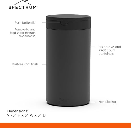Spectrum Disinfecting Wipes Container with Push Button Lid - Refillable Dispenser for Bathroom, Kitchen, Classroom, Countertop, & Home - Stainless Steel & Rust-Resistant Disinfectant Wipes Holder - Jamouz