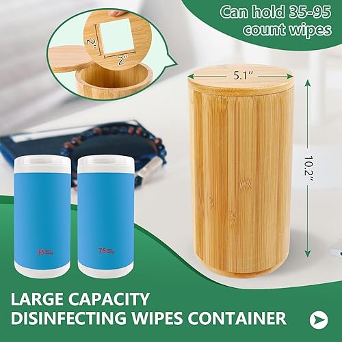 Bamboo Wipes Dispenser Container, Disinfecting Wipes Container Holder Fit for Disinfecting Wipes, Flushable Wipes Dispenser for Bathroom Kitchen Home - Jamouz
