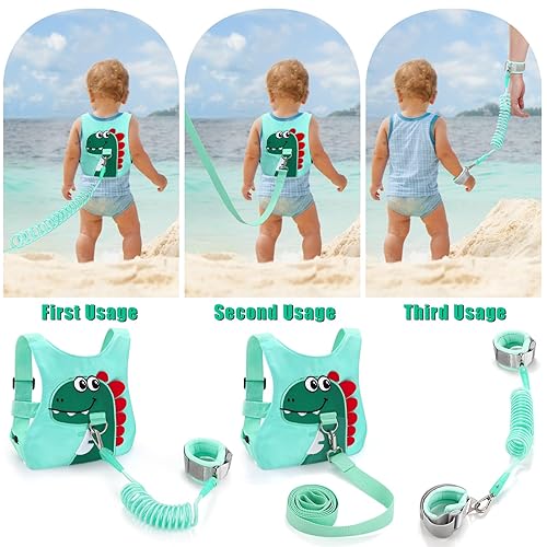 Toddler Leash-Baby Walking Safty Harness and Child Anti Lost Wrist Link for Girls/Boys Travel (Green) - Jamouz