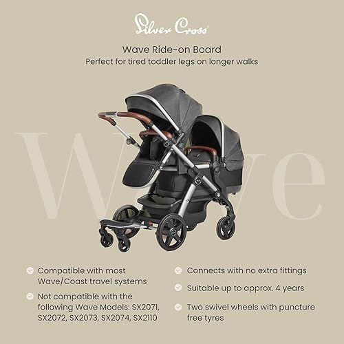 Silver Cross Convenient and Versatile Wave Ride-On Board - Effortless Mobility for Siblings, Clip-On Fold Away Board, Detachable Ride-Along Stroller, Smooth Wheel Ride-On Stroller Board (Black) - Jamouz