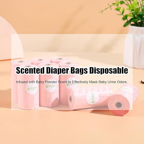 Baby Disposable Diaper Bags, Waste Bags 8 Refill Rolls/120 Bags with Dispenser, Convenient and Quick Diaper Disposal, Unscented - Jamouz