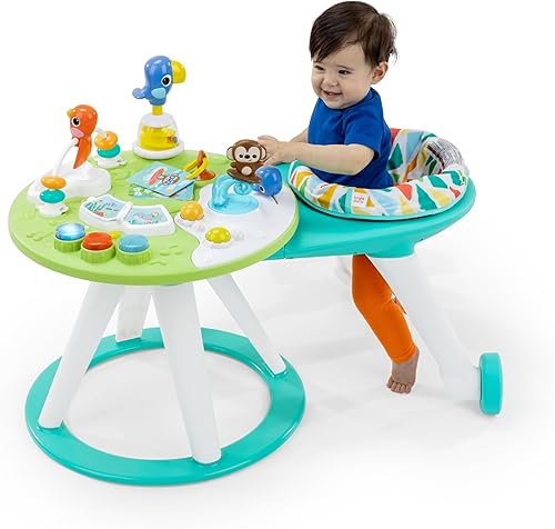 Bright Starts Around We Go 2-in-1 Baby Walker, Discovery Activity Center and Table, Tropic Cool, Ages 6 Months+ - Jamouz