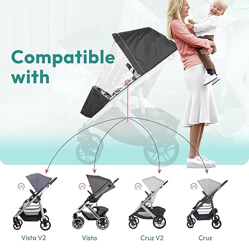 Performance Rain Shield, Rain Cover Fits for UPPAbaby Vista/Vista V2/Vista V3/Cruz/Cruz V2 Stroller, Protect from Wind/Rain/Snow/Dust, Air Vent Hole, Window with Zipper, Stroller Accessories - Jamouz