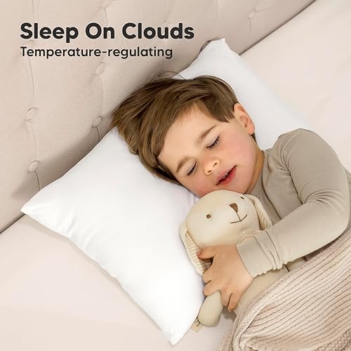 Toddler Pillow with Pillowcase - 13x18 My Little Cuddly Pillow, Viscose Derived From Bamboo Nursery Toddler Pillows for Sleeping,Kids Pillow,Small Travel Pillows,Mini Toddler Bed Pillow (Meadow) - Jamouz