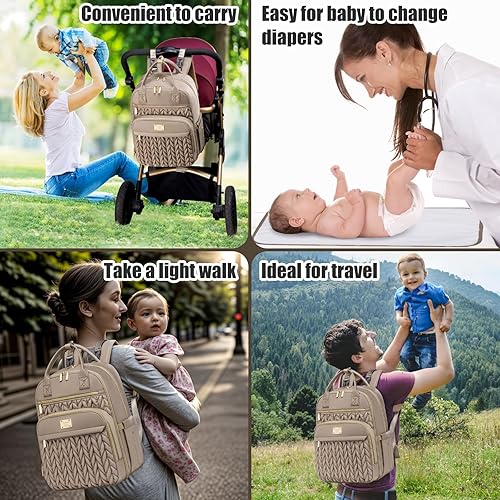 Diaper Bag Backpack,Stylish Baby Diaper Bag,Waterproof Travel Diaper Backpacks Baby Bags with Changing Pad,Stroller Straps,Insulated Pockets (Khaki) - Jamouz