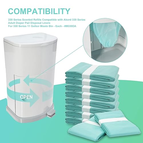 Diaper Pail Liner Refills Bags Compatible with Janibell Akord 330 Series Adult Diaper System, Green, Lightly Scented, 4 Count - Jamouz