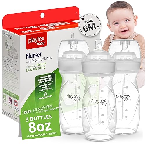 Playtex Baby Nurser Pre-Sterilized Disposable Drop-Ins Bottle Liners, Anti-Colic, Gas Reduction, Closer to Breastfeeding, 8 Oz, 100 Count - Jamouz