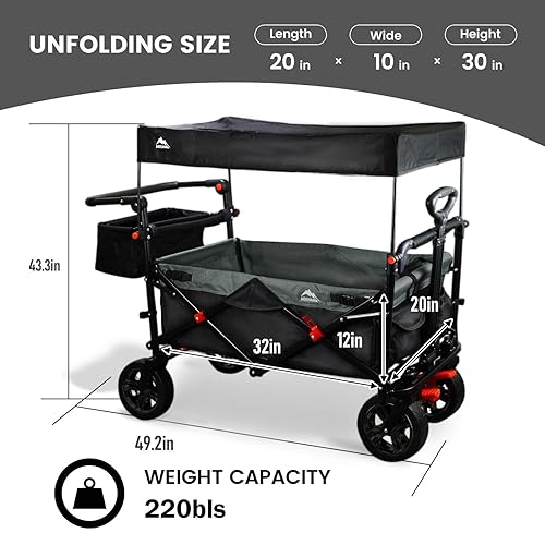 Foldable Wagons with Removable Canopy, Safety Belts, Reversible Handlebar, Removable Canopy, with seat Belts - Jamouz