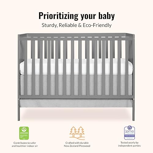 Synergy 5-In-1 Convertible Crib In White, made of New Zealand Pine wood, JPMA & Greenguard Gold Certified, features 3 mattress height settings - Jamouz
