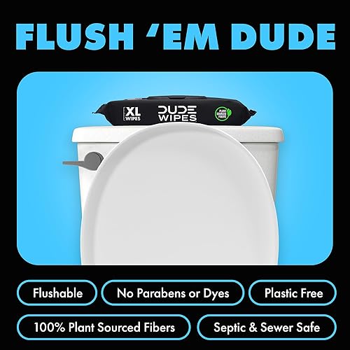 DUDE Baby Wipes - Flushable Baby Wipes Unscented - (6 Pack) 288 Wipes - Extra Large Wet Wipes Flushable - Vitamin-E & Aloe - Septic and Sewer Safe - Jamouz