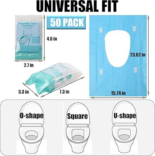 50 Pack Toilet Seat Covers Disposable 16x24 Inch XL Portable Toilet Liners Travel Seat Cover for Outdoors,Hotel, Hospital, Travel, Public Toilet Seat Cover (50pack, BLUE) - Jamouz