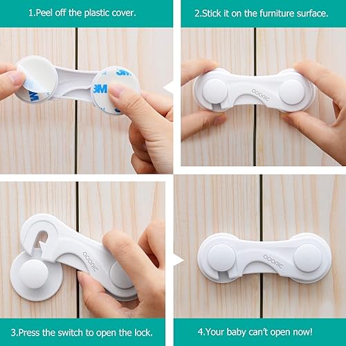 Cabinet Locks - Adoric Life Child Safety Locks 4 Pack - Baby Safety Cabinet Locks - Baby Proofing Cabinet Kitchen System with Strong Adhesive Tape - Jamouz
