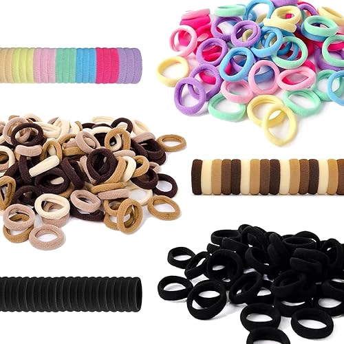 300Pcs Baby Hair Ties Soft Nylon Seamless Hair Bands, Small Hair Elastics Ponytail Holders for Little Girls Toddler Kids Teens, No Pull Hair Ties No Damage Hair Accessories, 12 Colors, Diameter 0.8In - Jamouz
