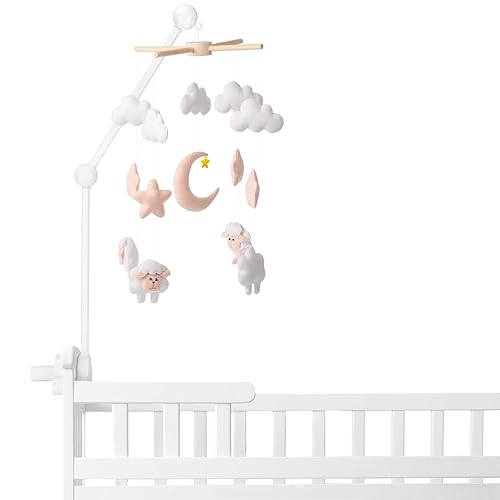 Wooden Baby Crib Mobile Arm 27.17 Inches Cloud Design Adjustable Baby Mobile Hanger for Crib Cot Bed Bassinet Wind Chimes Bed Bell Nursery(White) - Jamouz