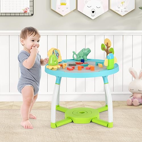 BABY JOY 5 in 1 Baby Activity Center, Baby Jumpers and Bouncers with Removable Toys, Lights & Music, 3 Adjustable Heights, Interactive Play Center for Toddlers Boys Girls 6-36 Months (Blue) - Jamouz