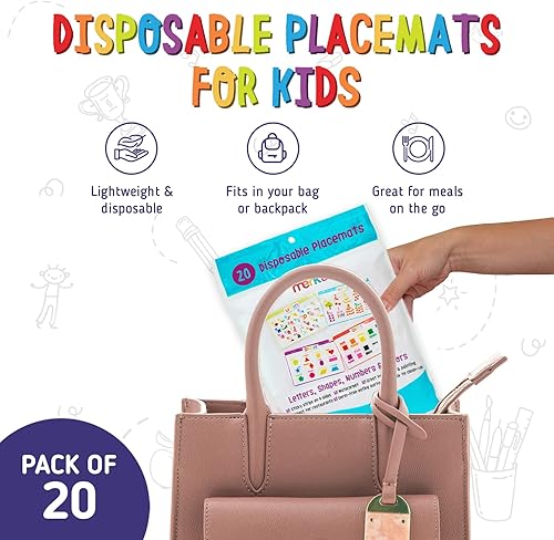 merka Disposable Placemats for Baby and Toddlers 12' x 18', 40 Pack Stick-on Table Mats for Restaurants, Includes Shapes, Numbers, Letter & Colors - Jamouz