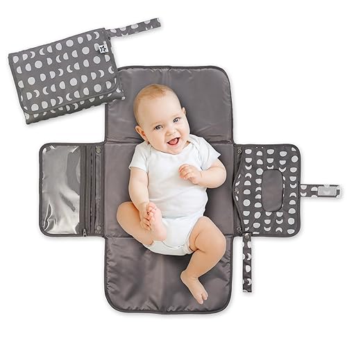 Tiny Twinkle Portable Diaper Changing Pad, Foldable Waterproof Baby Change Pad for Newborn Girl & Boy with Smart Wipes Pocket (Beige Checkers) - Jamouz