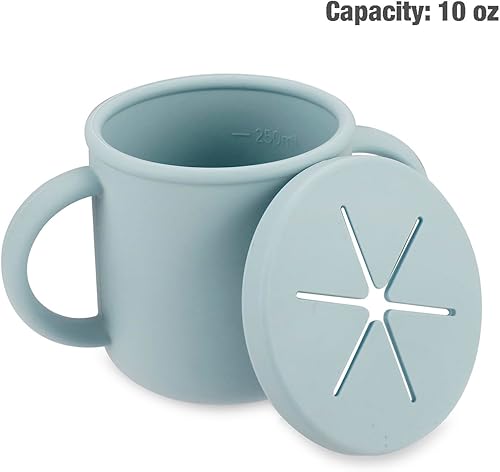 PandaEar Silicone Baby Feeding Set| 2 Pack Silicone Divided Suction Plate and 2 Pack Tiny Cup with 2 Spoons 2 Forks| Baby Led Weaning Supplies Self Feeding Eating Utensils (Light Blue/Light Green) - Jamouz