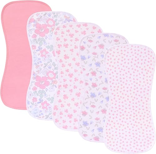 Ultra-Soft Cotton Burping Clothes - Large, Absorbent, Waterproof Baby Burp Cloths in Cute Unisex Designs 5 Pack (pink01) - Jamouz