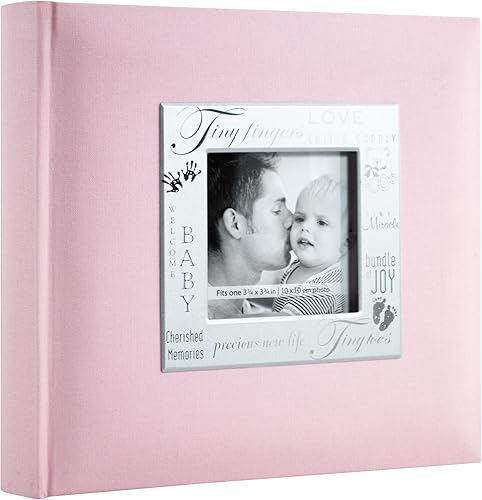 MCS 200-Pocket Fabric Baby 4x6 Photo Album with Writing Space, 8.5 x 8.5 Inches, Baby Pink - Jamouz