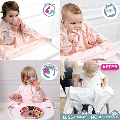 BIBaDO - Long Sleeve Baby Bibs - Babies & Toddlers 6-36 Months - Coverall Baby Led Weaning Bib - Easy Wipe, Soft & Waterproof - Jamouz