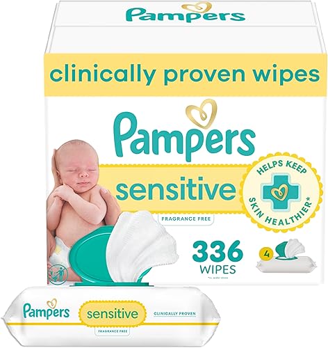 Pampers Sensitive Baby Wipes, Water Based, Hypoallergenic and Unscented, 8 Flip-Top Packs, 4 Refill Packs (1008 Wipes Total) - Jamouz