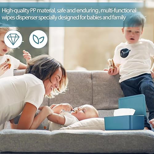 Diaper Wipes Dispenser Wipes Holder, Wipes Tissue Case Keeps Wipes Fresh Tissue Wipes Container with Lid (Blue) - Jamouz