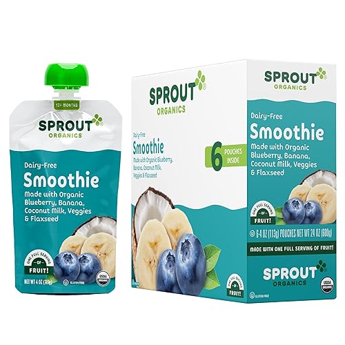 Sprout Organic Baby Food, Stage 4 Toddler Smoothie Pouches, Blueberry Banana with Coconut Milk, 4 Oz Purees 12 Count(Pack of 1) - Jamouz