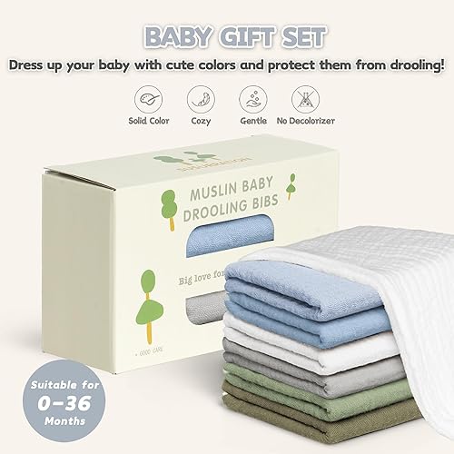 Susurration Muslin Baby Drool Bibs 6Pack Soft Triangular Adjustable Baby Bandana Bibs for Unisex Baby Girls & Boys - Jamouz