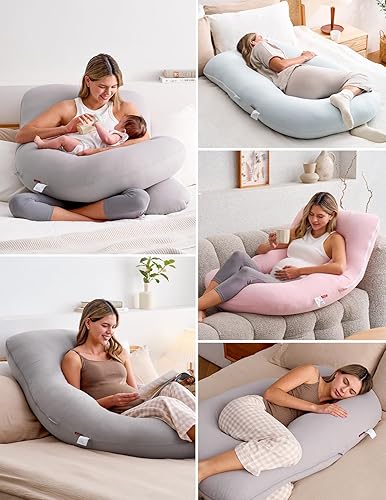 Momcozy Pregnancy Pillows for Sleeping, U Shaped Full Body Maternity Pillow with Removable Cover - Support for Back, Legs, Belly, HIPS for Pregnant Women, 57 Inch Pregnancy Pillow for Women, Grey - Jamouz
