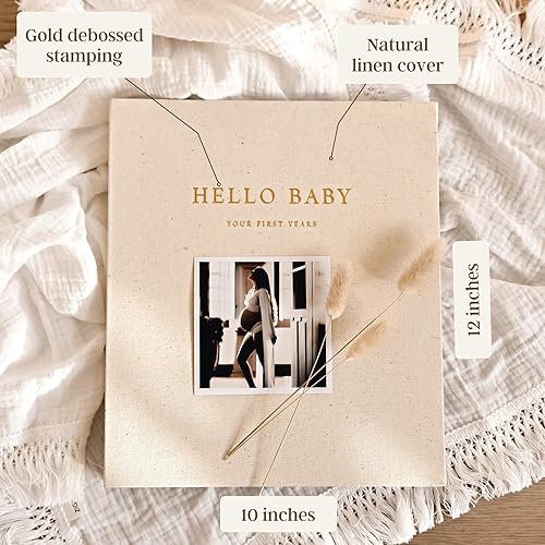 Peachly Unisex Baby Memory Book | First Year & Keepsake Milestones | Natural Linen, Woodland - Forest - Jamouz
