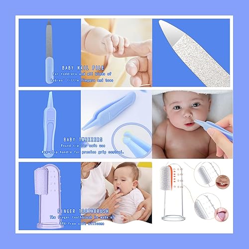 Baby Care Kits,Baby Grooming Kit,10 in 1 Newborn Essentials Must Haves,Baby Nail Clippers Baby Brush Baby Comb Earpick Nose Cleaning Tool Baby Nail File Nursing Baby Kit （Blue） - Jamouz