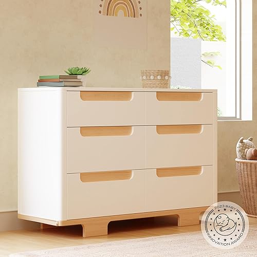 babyletto Yuzu 6-Drawer Dresser in White and Natural, Greenguard Gold Certified - Jamouz
