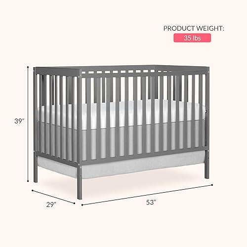Synergy 5-In-1 Convertible Crib In White, made of New Zealand Pine wood, JPMA & Greenguard Gold Certified, features 3 mattress height settings - Jamouz