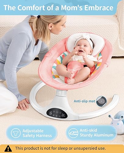 LAREX Baby Swings Electric Baby Swing Bluetooth Infant Swing Portable Rocker with 5 Speeds, 1 Seat Position, Remote Control, Grey - Jamouz