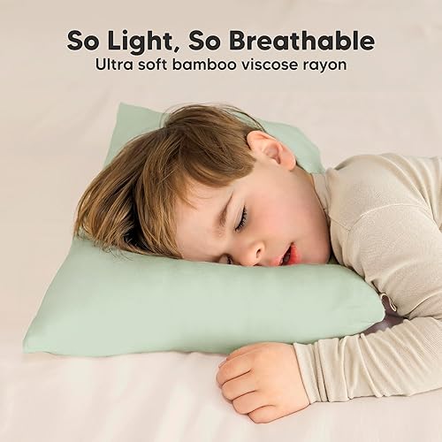 Toddler Pillow with Pillowcase - 13x18 My Little Cuddly Pillow, Viscose Derived From Bamboo Nursery Toddler Pillows for Sleeping,Kids Pillow,Small Travel Pillows,Mini Toddler Bed Pillow (Meadow) - Jamouz