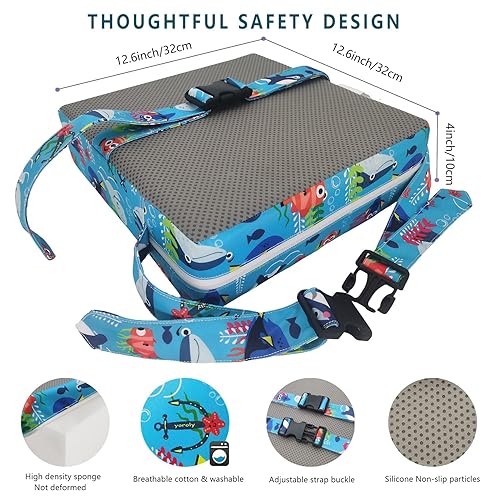 Toddler Booster Seat for Dining Table,4 Inches Washable Double Safer Straps Non-Slip Bottom Booster Seat Dining for Kids, Portable Travel High Density Sponge Detachable Increasing Cushion for Child. - Jamouz
