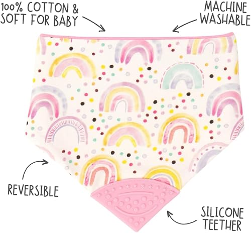 Reversible Bandana and Teether Bibs for Baby Boys & Girls - 100% Cotton Bibs Absorbent, Durable and Easy to Clean - Jamouz