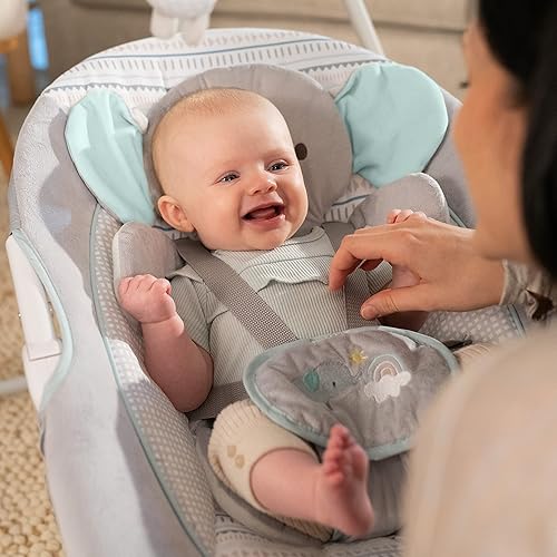Ingenuity InLighten 5-Speed Baby Swing - Swivel Infant Seat, 5 Point Safety Harness, Nature Sounds, Lights - Nally Owl - Jamouz