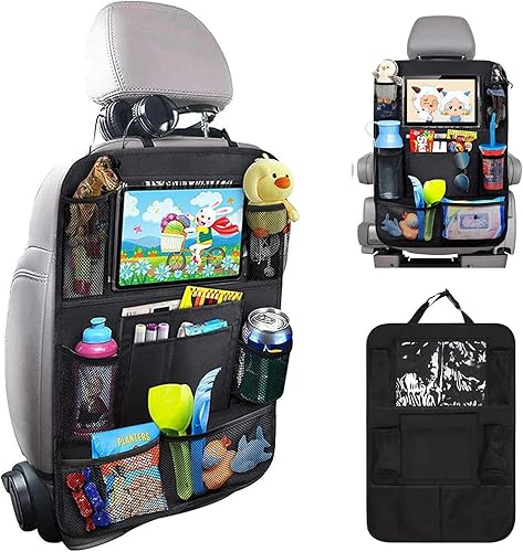 Matenf Car Organizer Back Seat with 9 Storage Pockets & 10″ Tablet Holder, 1Pack Seat Back Cover for Kids Toddlers, Kick Mats Protector, Keep Cars Vehicles Organized & Tidy, Travel Accessories - Jamouz
